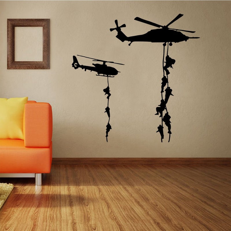 Queenland 22x22 Helicopter Army Soldier Wall Stickers PVC Vinyl Art Decals Teens Boys Men Military Fans Bedroom Home Decoration - Image 2